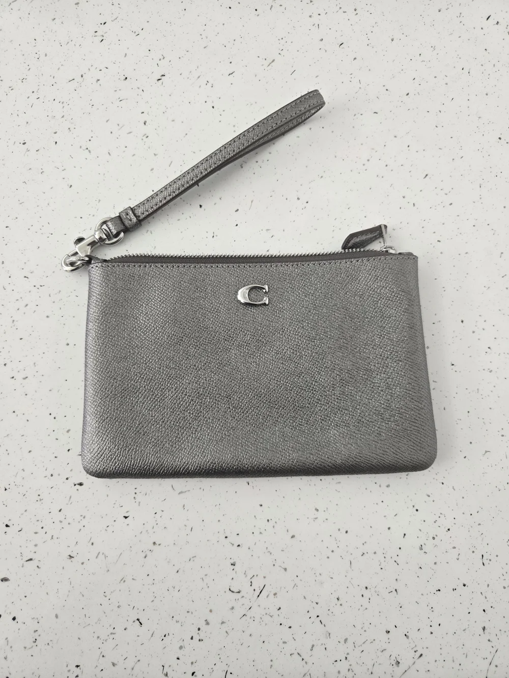 Coach Metallic Silver Wristlet Pouch